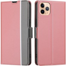 Iphone 11 Pro Maks Pembe Için Twill Doku Deri Kılıf