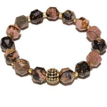 Clays Jewellery Zirkon Taşlı Rodonit Küre Hegzagonal Kesim Bileklik