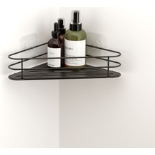 Tekno-tel Teknotel Yapışkanlı Banyo Köşe Rafı Mat Siyah Grena Seri ST124