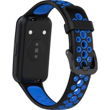 PLZ Shop Huawei Bandı 7/7 Nfc Siyah + Mavi İçin Nefes Alabaş Silikon Saat Bandı (Yurt Dışından)