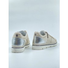 MAT DERİ Kadın Lame Bej Hafif ve Rahat Hakiki Deri Yürüyüş Ayakkabısı Sneaker