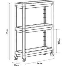 Frapan Home Tekerlekli Raf Ünitesi 3 Katlı Mutfak Rafı Banyo Rafı Banyo Düzenleyici Organizer