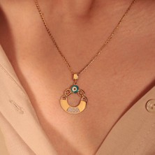 Adil İdil Kuyumculuk Halka Detaylı Nazar Boncuk ve Taşlı Kolye