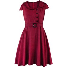 Janae Kadın Ekose Retro Temalı Kısa Kollu Elbise - Kırmızı (Yurt Dışından)