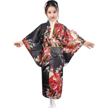 Janae Kemerli Desenli Japon Tarzı Çocuk Kimono L - Siyah (Yurt Dışından)