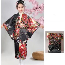 Janae Kemerli Desenli Japon Tarzı Çocuk Kimono L - Siyah (Yurt Dışından)