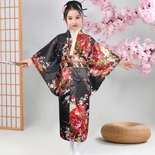 Janae Kemerli Desenli Japon Tarzı Çocuk Kimono L - Siyah (Yurt Dışından)