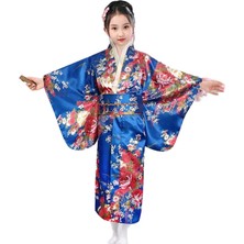 Janae Kemerli Desenli Japon Tarzı Çocuk Kimono L - Mavi (Yurt Dışından)