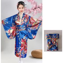 Janae Kemerli Desenli Japon Tarzı Çocuk Kimono L - Mavi (Yurt Dışından)