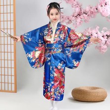 Janae Kemerli Desenli Japon Tarzı Çocuk Kimono L - Mavi (Yurt Dışından)