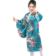 Janae Kemerli Desenli Japon Tarzı Çocuk Kimono S - Mavi (Yurt Dışından)