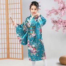 Janae Kemerli Desenli Japon Tarzı Çocuk Kimono S - Mavi (Yurt Dışından)