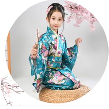 Janae Kemerli Desenli Japon Tarzı Çocuk Kimono S - Mavi (Yurt Dışından)