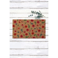 Paspas Yap Pembe ve Kırmızı Çiçek Desenli Paspas Koko Paspas Dış Kapı Paspası