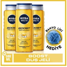 Nıvea Men Boost Duş Jeli,vücut,yüz ve Saç Şampuanı 3X500ML + Banyo Lifi