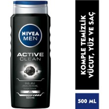 Nıvea Men Active Clean Duş Jeli,vücut,yüz ve Saç Şampuanı 3X500ML + Banyo Lifi