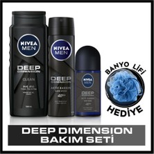 Nıvea Men Deep Dimension Duş Jeli 500ML+ Sprey Deodorant 150ML + Roll On Deodorant 50ML + Banyo Lifi