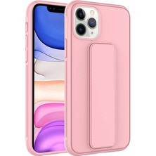 noktaks - Apple iPhone 11 Pro Max - Kılıf Mat Koruyucu El Tutacaklı Stand Olabilen Qstand Kapak - Pembe