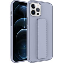 Case 4U Apple iPhone 12 Pro Max Kılıf Stand Olabilen Mat Yüzey Kaliteli TPU Silikon Qstand Arka Kapak Gri