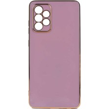 Case 4U Samsung Galaxy A33 5g Uyumlu Kılıf Kamera Korumalı Yumuşak Pastel Altın Kenar Bark Kapak Mor