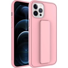 Case 4U Apple iPhone 12 Pro Kılıf Stand Olabilen Mat Yüzey Kaliteli TPU Silikon Qstand Arka Kapak Pembe