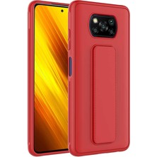 noktaks - Xiaomi Poco X3 - Kılıf Mat Koruyucu El Tutacaklı Stand Olabilen Qstand Kapak - Kırmızı