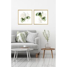 Linacci Ikili Camlı Gold Alüminyum Çerçeveli Yeşil Yapraklı Poster Seti