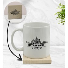 Bk Gift Kişiye Özel Isimli Beyaz Kupa Bardak ve Ahşap Bardak Altlığı Hediye Seti - Model 32