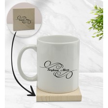 Bk Gift Kişiye Özel Isimli Beyaz Kupa Bardak ve Ahşap Bardak Altlığı Hediye Seti - Model 3