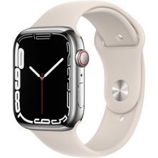 Apple Watch Series 7 Gps + Cellular, 45MM Gümüş Rengi Paslanmaz Çelik Kasa Beyaz Spor Kordon - MKJV3TU/A