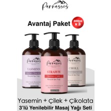 Parnassos Çilek + Yasemin Özü + Çikolata Aroma Duyusal  Aromaterapi Masaj Yağları Seti 300ML