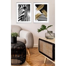 Linacci Ikili Camlı Gümüş Alüminyum Çerçeveli Zebra Siyah Beyaz Poster Seti