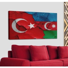 Dünyatablo Türkiye Azerbaycan Bayrak Desenli Dekoratif Kanvas Tablo 1219