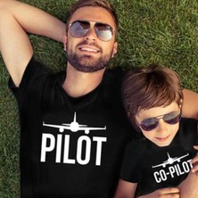 Modavals Pilot/co-Pilot Baba Çocuk T-Shirt Aile Kombin - Siyah