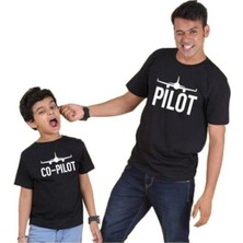 Modavals Pilot/co-Pilot Baba Çocuk T-Shirt Aile Kombin - Siyah