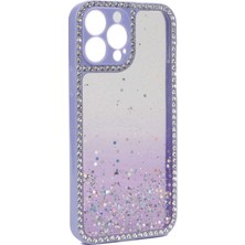 Case 4U Apple iPhone 13 Pro Kılıf Kamera Korumalı Köşeleri Taşlı Parlak Simli ve Pullu Fensi Kapak Lila