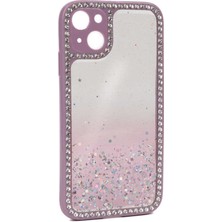 Case 4U Apple iPhone 13 Kılıf Kamera Korumalı Köşeleri Taşlı Parlak Simli ve Pullu Fensi Kapak Rose Gold