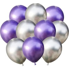 Best Parti Gümüş-Mor Krom Balon 10 Adet