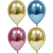 Best Parti Altın-Mavi-Pembe Krom Balon 50 Adet