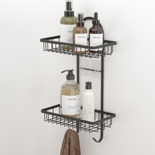 Tekno-Tel Teknotel Yapışkanlı Iki Katlı Kancalı Banyo Rafı Mat Siyah St308