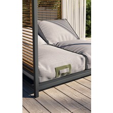 Magic Face Metal Gövde Kare Havuz Başı Divan Perdeli Çift Kişilik Şezlong Ahşap Detaylı Daybed