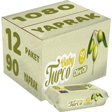 Baby Turco Islak Havlu Mendil 90 Yaprak Zeytinyağlı 12 Li Set 1080 Yaprak Plastik Kapaklı