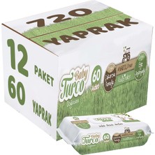 Baby Turco Islak Havlu Mendil Yenidoğan 60 Yaprak Doğadan 12 Li Set (4pk*3) 720 Yaprak Pls Kapaklı