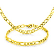 The Collection Figaro Altın Kaplama Şavin 3e1 Alaşım Erkek Bileklik ve Kolye Zincir Set