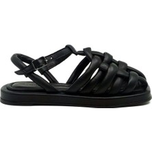 Trendytopuk Siyah Deri Sandalet - Mına