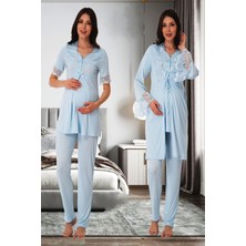Effortt Mavi Sabahlıklı Hamile Lohusa Pijama Takımı