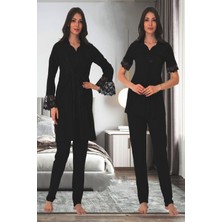 Effortt Siyah Sabahlıklı Hamile Lohusa Pijama Takımı