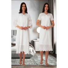 Effortt Ekru Fistolu Sabahlıklı Gecelik Takım