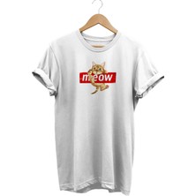 Remonz Kedi Meow Baskılı %100 Pamuk Oversize  Dijital Baskılı T-Shirt