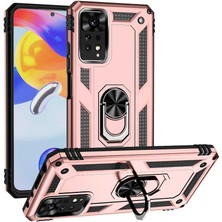 Casestreet Xiaomi Redmi Note 11 Global Kılıf Vega Tank Standlı Yüzüklü Mıknatıslı+Nano Glass Bronz